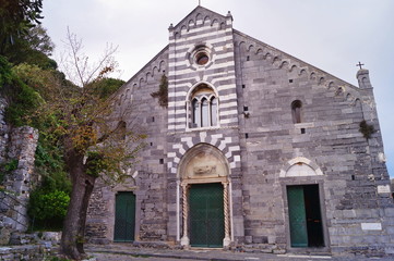 Fototapeta na wymiar Facade of the church of St. Lawrence, Portovenere, Liguria, Italy