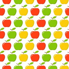 Green, Red, Yellow Apple Seamless Endless Pattern. Red Apple Fruit.