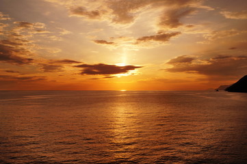 Sunset at bay of Portovenere, Liguria, Italy