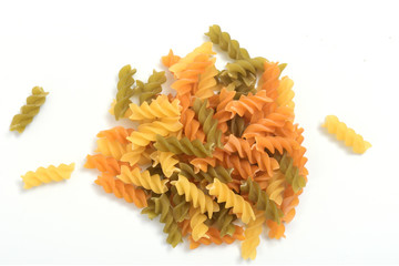 Pasta fusilli on white background