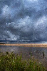 Dark clouds over gulf of Riga, Baltic sea.