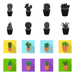 Vector design of cactus and pot logo. Collection of cactus and cacti vector icon for stock.