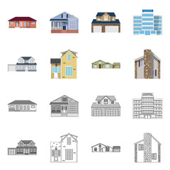 Vector illustration of building and front symbol. Set of building and roof vector icon for stock.
