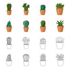 Vector illustration of cactus and pot symbol. Collection of cactus and cacti stock vector illustration.