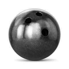 Black glossy bowling ball isolated on white