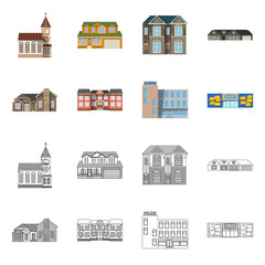 Vector design of building and front icon. Set of building and roof stock symbol for web.
