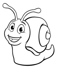 A snail cute cartoon character mascot in outline