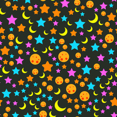 Stars moon and night sky. Christmas holidays. Seamless vector EPS 10 pattern