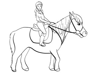 equestrian sport for children. Raster illustratio. Isolated object on white background. Book coloring for children