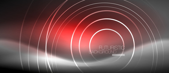 Neon circles abstract background, shiny lines