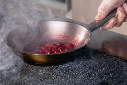 cherry sauce for poultry in a pan