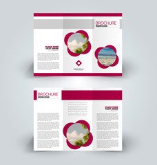 Brochure design. Creative tri-fold template. Abstract geometric background leaflet layout. Red color vector illustration.