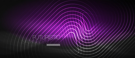 Dark black abstract background with neon colors and lines