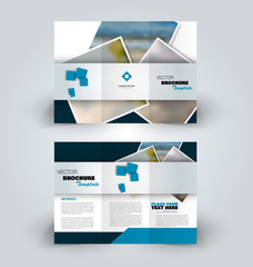 Brochure design. Creative tri-fold template. Abstract geometric background leaflet layout. Blue color vector illustration.