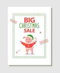 Big Christmas Sale Poster Happy Pig Holding Candy