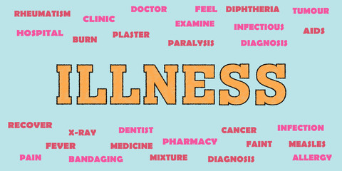 illness Words tags cloud Medicine concept