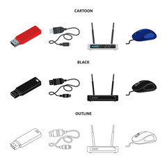 Vector illustration of laptop and device icon. Collection of laptop and server stock symbol for web.