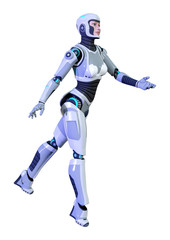3D Rendering Female Robot on White