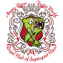 Racer frog in a coat of arms
