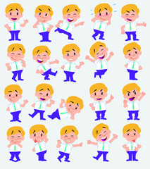 Cartoon character businessman in casual style. Set with different postures, attitudes and poses, always in positive attitude, doing different activities in vector vector illustrations.
