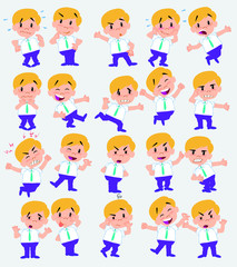 Cartoon character businessman in casual style. Set with different postures, attitudes and poses, doing different activities in isolated vector illustrations.