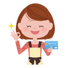 クレジットカードを持った主婦