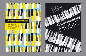 Bright poster set for piano music concert,