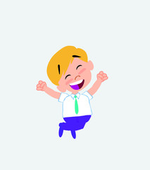 Businessman in casual style jumping for joy.