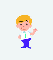 Businessman in casual style waving with a dreamy expression.