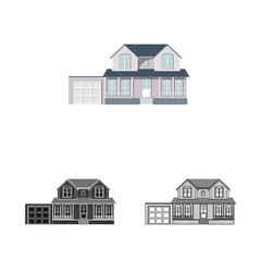 Isolated object of building and front sign. Collection of building and roof stock vector illustration.