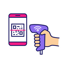 Payment QR with code scanner scanning phone screen color icon
