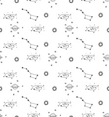 Univers Stars Pattern Sewing fabric with universe star sun planet vector seamless pattern ...