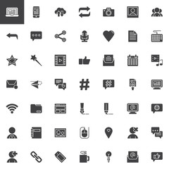 Blog and blogging vector icons set, modern solid symbol collection, filled style pictogram pack. Signs logo illustration. Set includes icons as Laptop, Smartphone, Chat Like feedback, Hashtag, Website