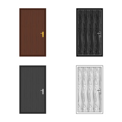 Vector illustration of door and front icon. Set of door and wooden vector icon for stock.