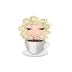 Blonde Hair Girl With A Cup Of Coffee And An Inscription Coffee Break