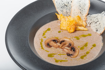 A bowl of delicious homemade cream of mushroom soup