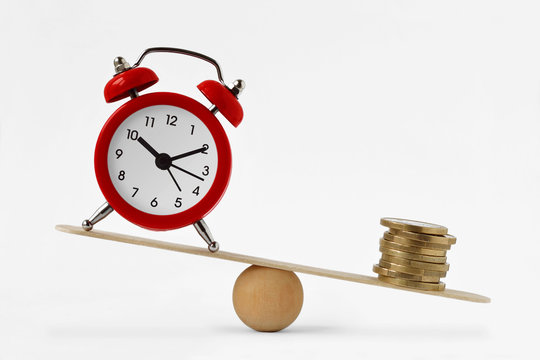 Clock And Money On Scales - Imbalance Between Time And Money, Time And Money Concept