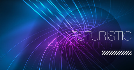 Neon glowing magic background, neon banner, night sky wallpaper. Magic light effect. Christmas abstract pattern.