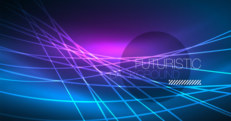 Neon glowing magic background, neon banner, night sky wallpaper. Magic light effect. Christmas abstract pattern.