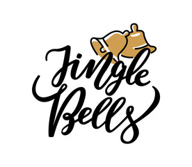 Jingle Bells Lettering Print, Two Holiday Campanes