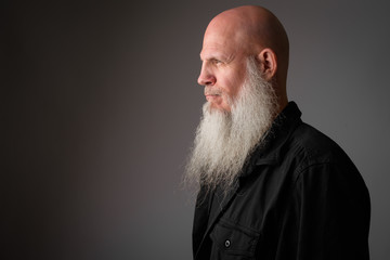 Obraz premium Profile view of face of mature bald man with long gray beard