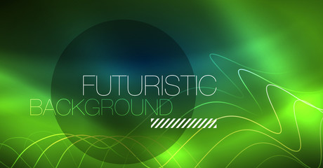 Glowing abstract wave on dark, shiny motion, Christmas and New Year magic space light. Techno abstract background