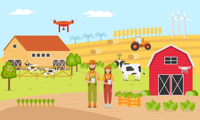 Two farmers with Smart farming. Farm Management Information System © Yana Alisovna