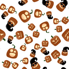 Halloween Pumpkin Funny and Cute Seamless Pattern Background. Vector Illustration.
