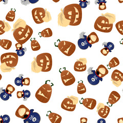 Halloween Pumpkin Funny and Cute Seamless Pattern Background. Vector Illustration.