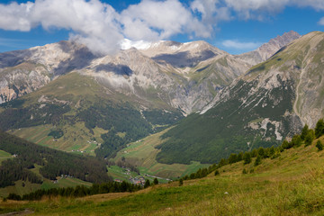 The mountains and the lake near Livigno.