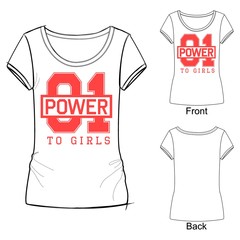 Fashion sport t shirt print for girls with lettering 01 power to girls. Can be used as design for school or college uniform, cheerleader team and others.