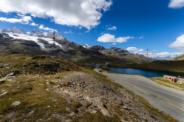 The mountains and the lake near Livigno.