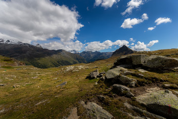 The mountains and the lake near Livigno.