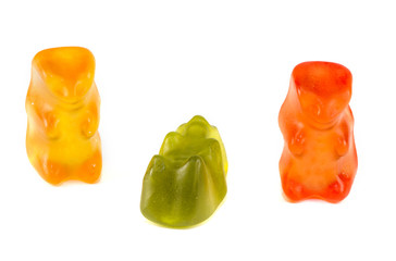 original gummy bear fruity candies, chewing jelly candies isolated on white background